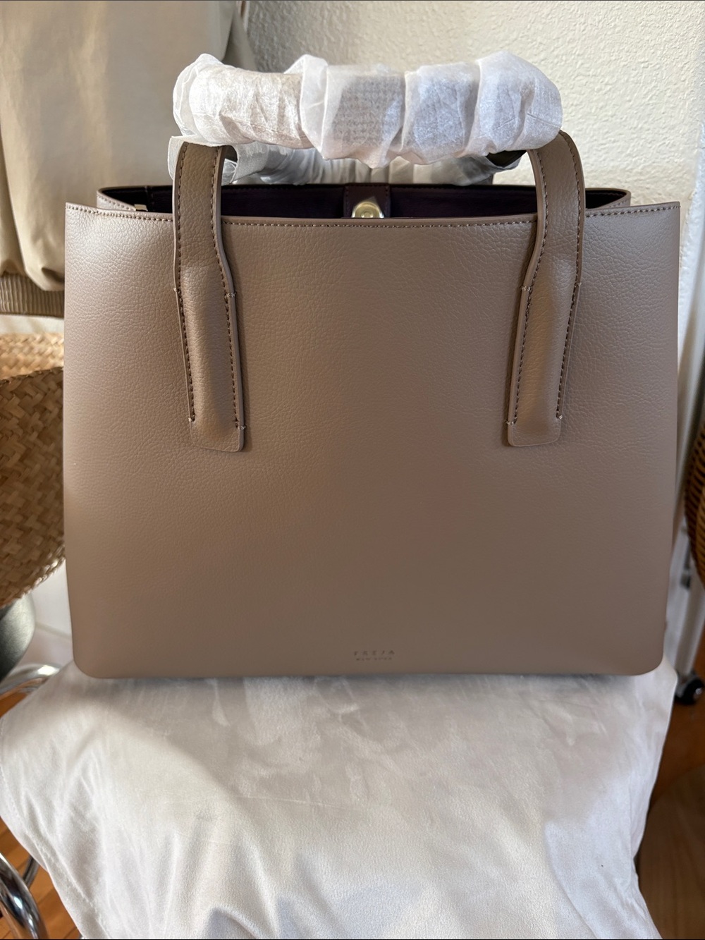 Freja New York Linnea Taupe Leather Tote Work Bag. Brand New.